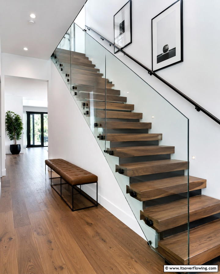 Sleek Glass RailingsOne - 30 Open Staircase Ideas to Elevate Your Home Organization