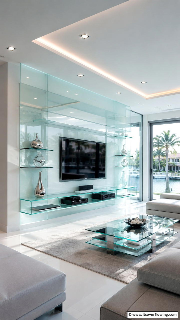 Sleek Glass TV Wall - 21 Innovative TV Wall Ideas to Maximize Living Room Space