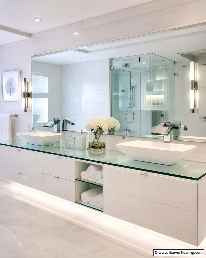 Sleek Glass Topped Double Vanity - 25 Double Vanity Bathroom Ideas for a Luxurious Space