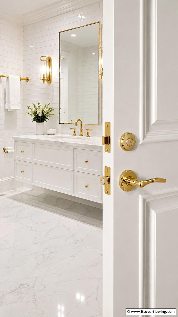 Sleek Gold Door Hardware - 30 Gold Bathroom Ideas for Luxurious, Modern Spaces