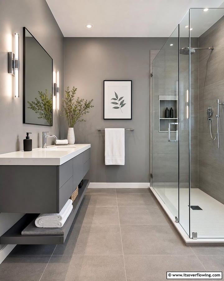 Sleek Grey Minimalism - 21 Bathroom Color Ideas to Refresh Your Space with Vibrant Hues