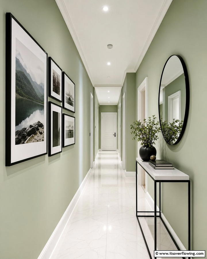 Sleek Hallway Transformation - 21 Sage Green Paint Inspirations for Calming Interiors