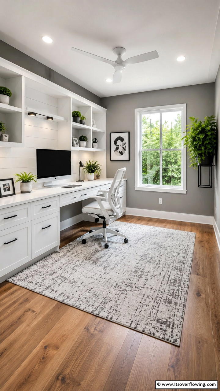 Sleek Home Office Ambience - 30 Grey and White House Interior Ideas- Minimalist Elegance