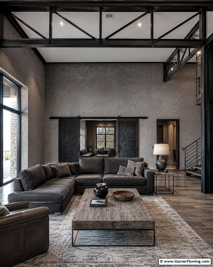 Sleek Industrial Chic - 30 Living Room Grey Walls & Black Trim- Bold Contrast Ideas