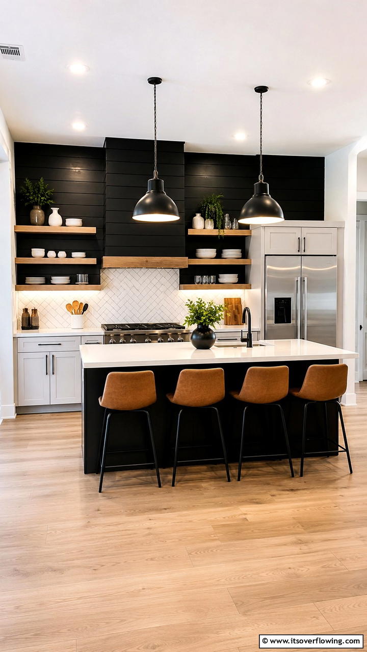 Sleek Kitchen Upgrade - 30 Black Shiplap Wall Ideas for Timeless Interior Accents