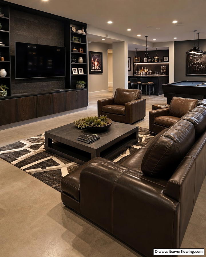 Sleek Leather Furniture for a Sophisticated Look - 20 Black Man Cave Ideas for a Masculine Retreat