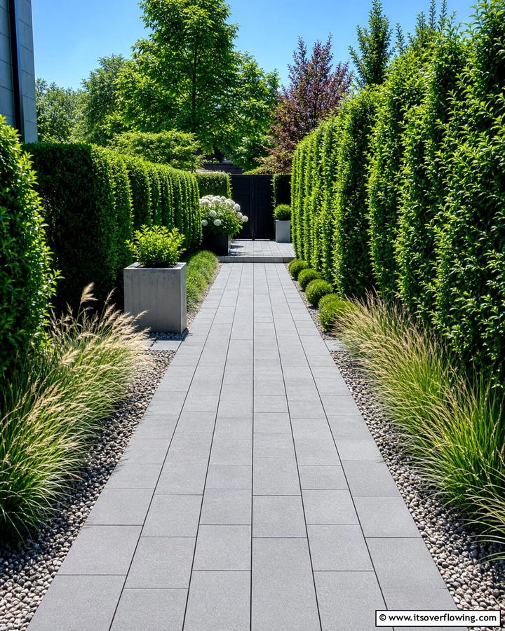 Sleek Linear Layout - 20 Grey Paver Walkway Ideas for a Modern Landscape