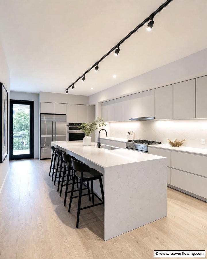 Sleek Linear Track Lighting for Minimalist Kitchens - 20 Kitchen Track Lighting Ideas for a Bright and Functional Space
