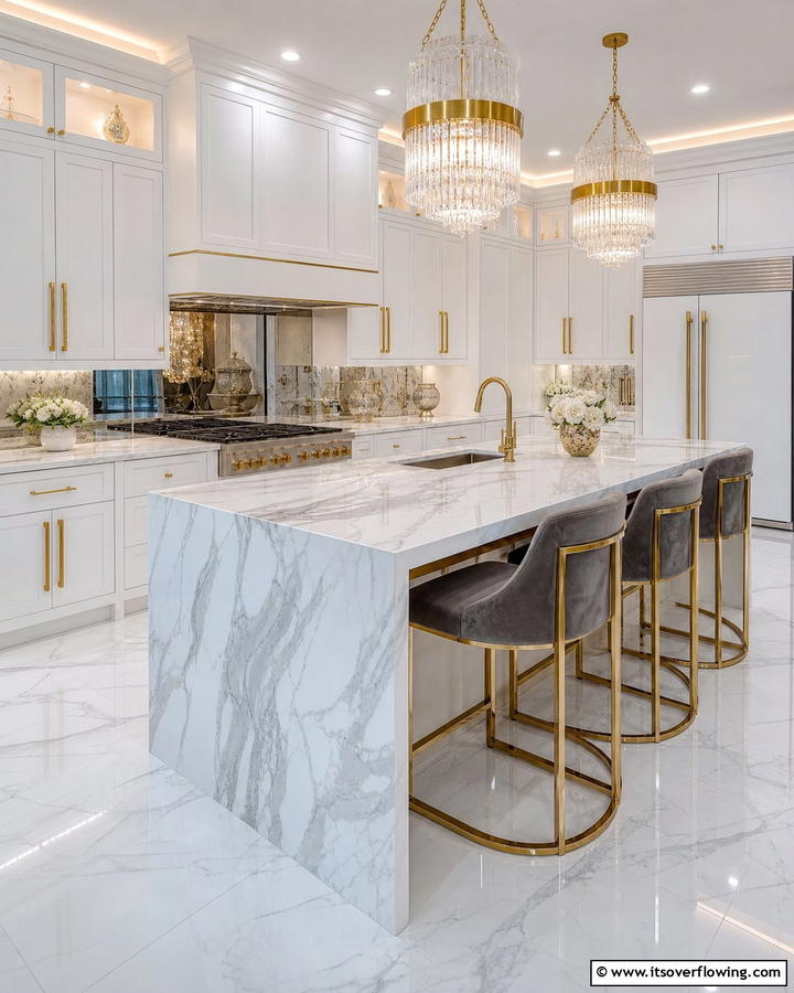 Sleek Marble Elegance - 30 Kitchen Island Decor Ideas for Stylish Functionality