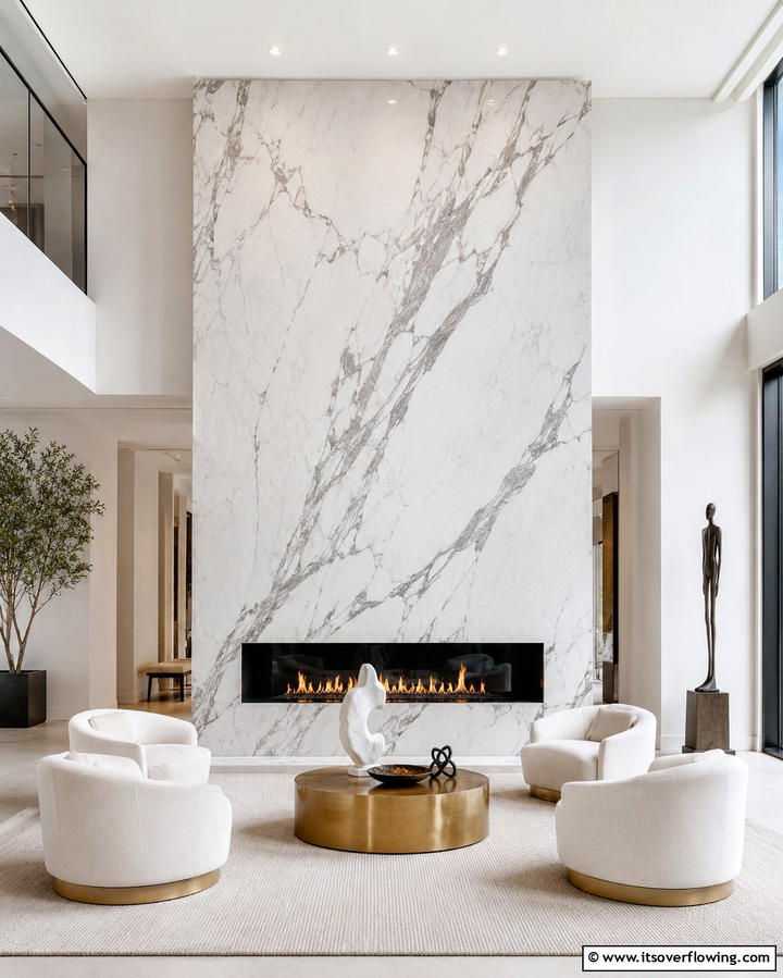 Sleek Marble Elegance - 25 Fireplace Accent Wall Ideas for a Stunning Focal Point