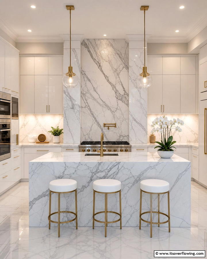 Sleek Marble Finishes - 21 Kitchen Backsplash Ideas for Striaking Visual Impact