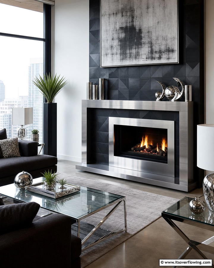 Sleek Metal Finishes - 21 Fireplace Decor Ideas to Style Your Mantel Year-Round