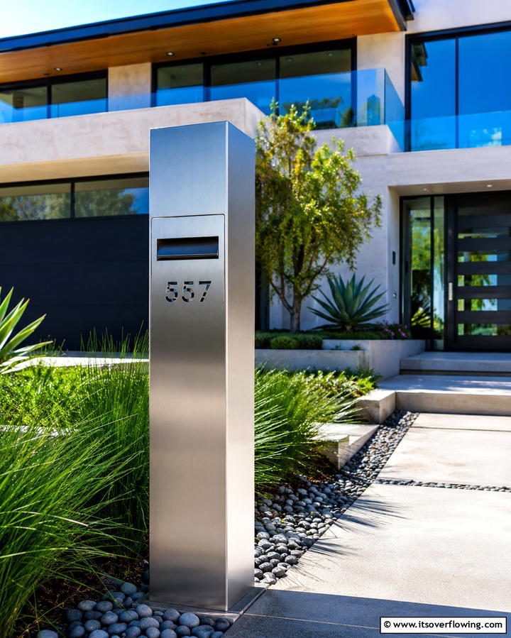 Sleek Metal Mailbox Post - 25 Unique Mailbox Post Ideas to Boost Curb Appeal