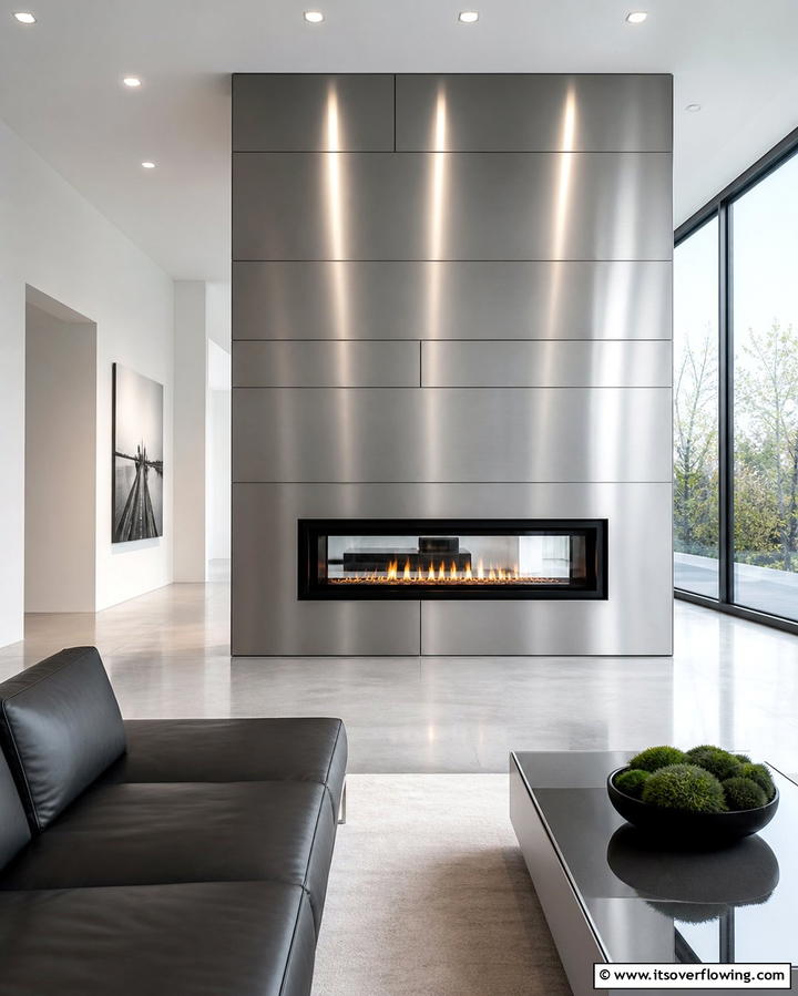 Sleek Metal Panels - 25 Fireplace Backsplash Ideas for a Stunning Focal Point