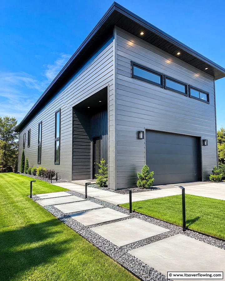 Sleek Metal Panels - 30 Pole Barn & Barndominium Exterior Designs for Rustic Charm