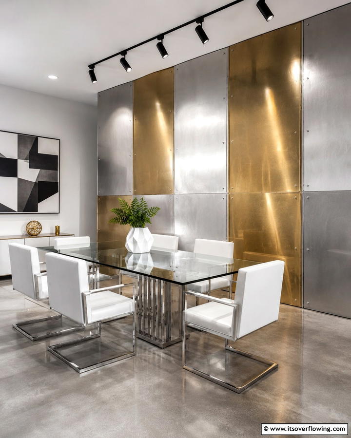 Sleek Metal Panels - 25 Dining Room Wall Paneling Ideas for Elegance