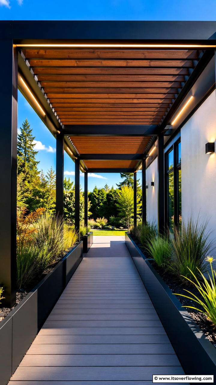 Sleek Metal and Wood Walkway - 30 Covered Walkway Ideas for All-Weather Charm