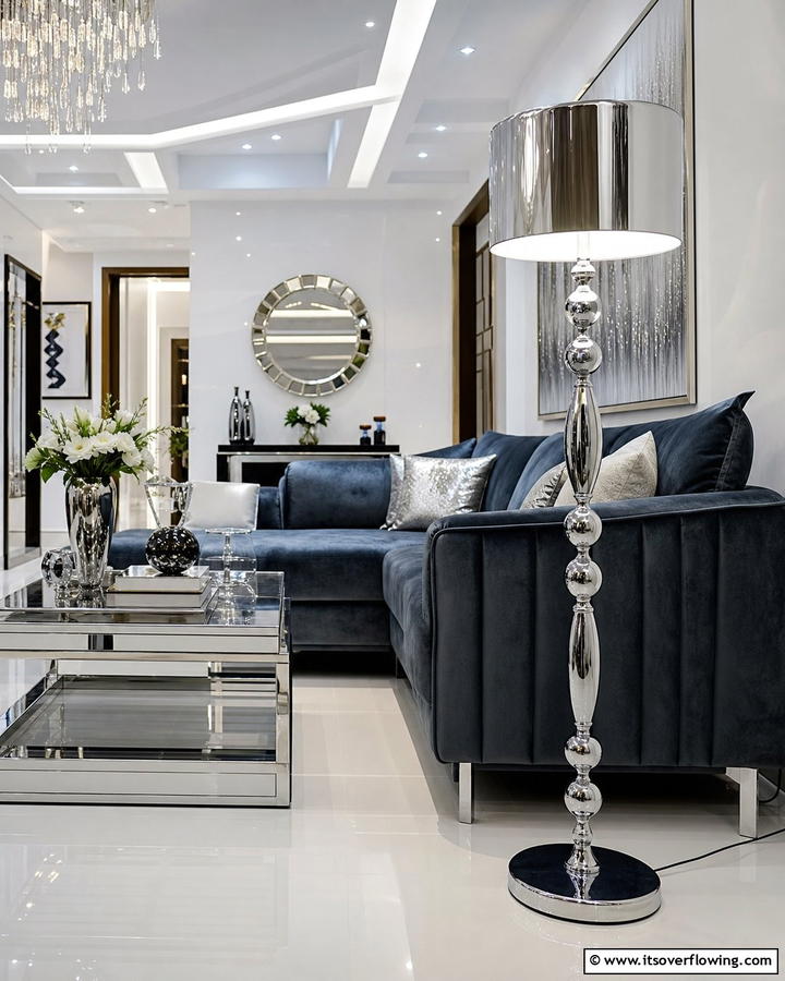 Sleek Metallic Floor Lamp - 30 Living Room Floor Lamp Ideas- Stylish Lighting Solutions