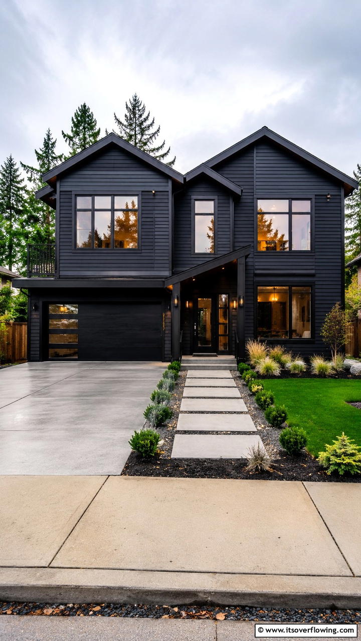 Sleek Midnight Charm - 30 Black House Exteriors- Bold Paint Colors for Modern Homes