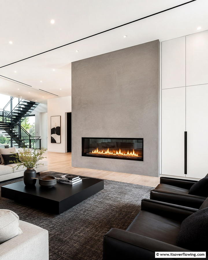 Sleek Minimalist Fireplace Wall - 30 Fireplace Wall Ideas to Transform Your Living Space