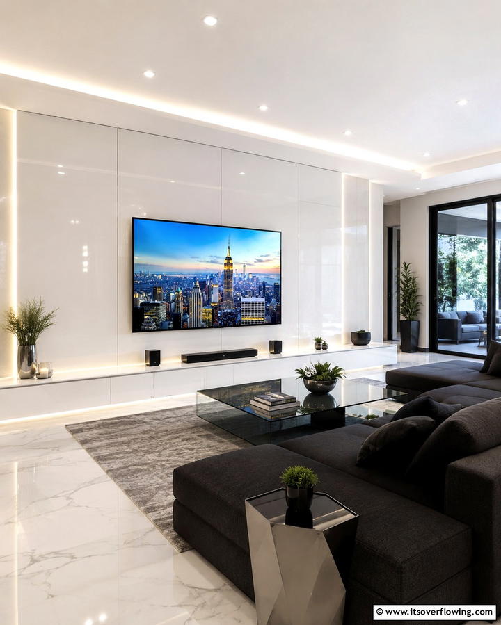 Sleek Minimalist Panels - 20 TV Accent Wall Ideas to Enhance Your Space