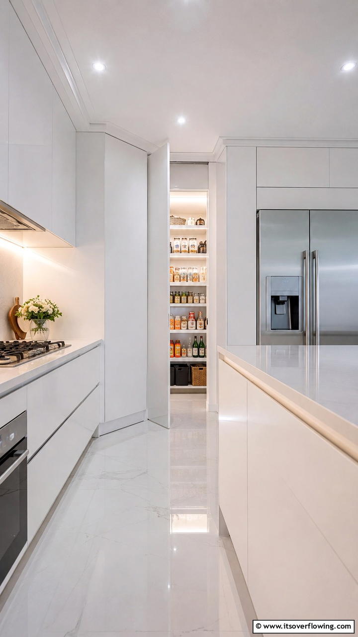 Sleek Minimalist Pantry with Hidden Storage - 30 Corner Pantry Ideas to Maximize Kitchen Storage