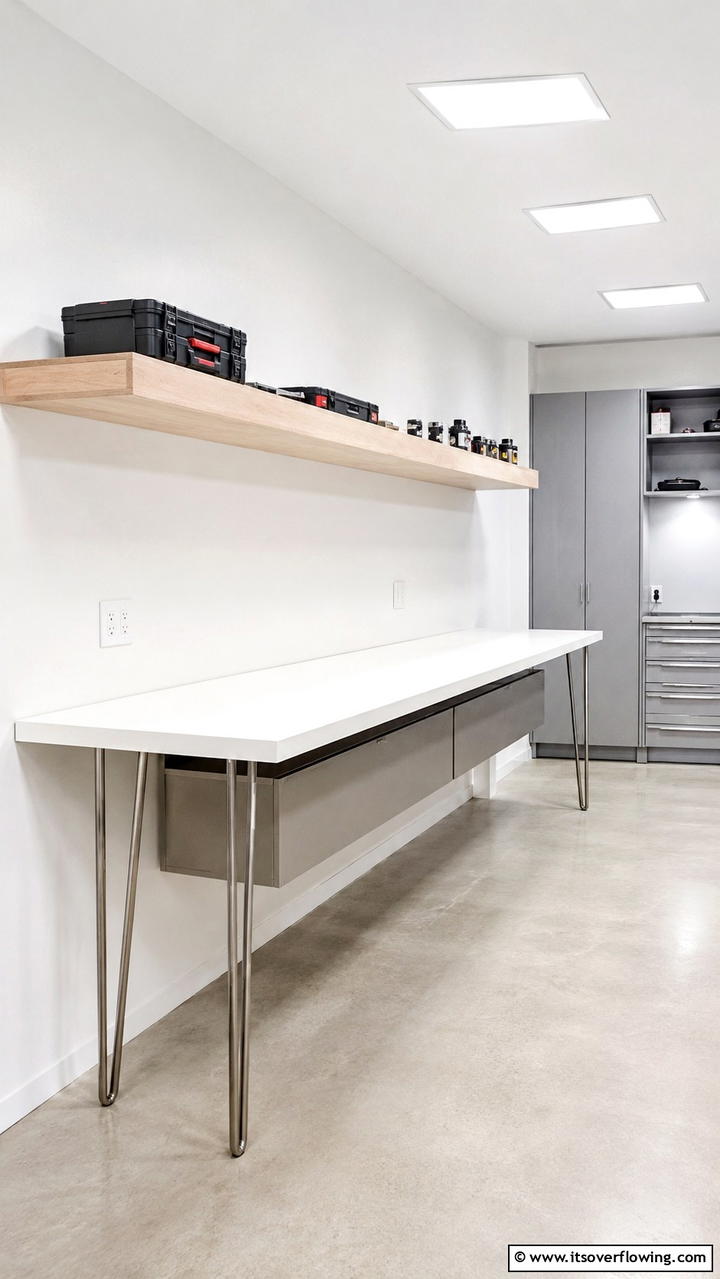 Sleek Minimalist Workbench with Clean Lines - 30 Garage Workbench Ideas for Organized DIY Spaces