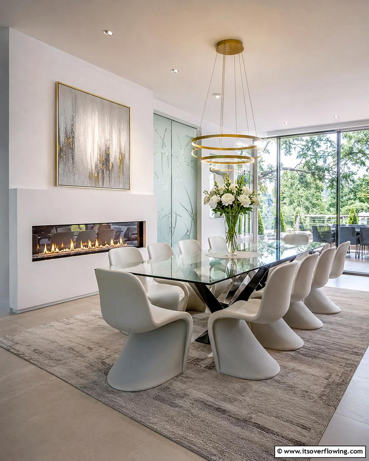 Sleek Modern Design with a Linear Fireplace - 25 Dining Room With Fireplace Ideas for Cozy Gatherings