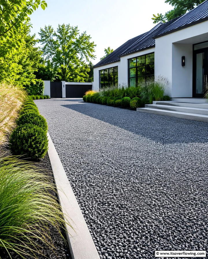 Sleek Modern Gravel Driveway - 30 Gravel Driveway Ideas- Durable & Stylish Options