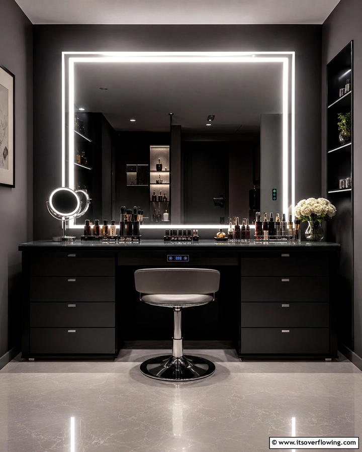 Sleek Modern LED Vanity - 30 Bedroom Vanity Ideas for Chic and Functional Dressing Areas