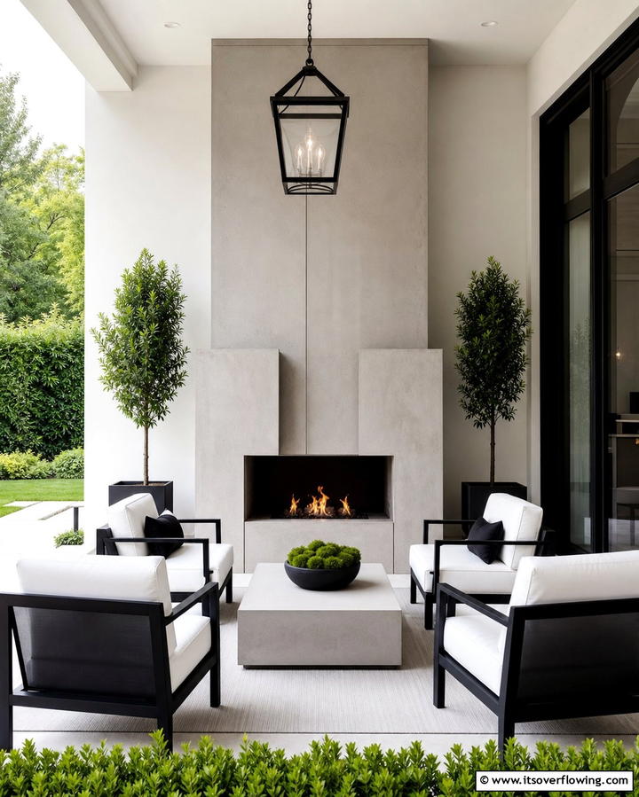 Sleek Modern Lines - 25 Porch Fireplace Ideas for Cozy Outdoor Evenings