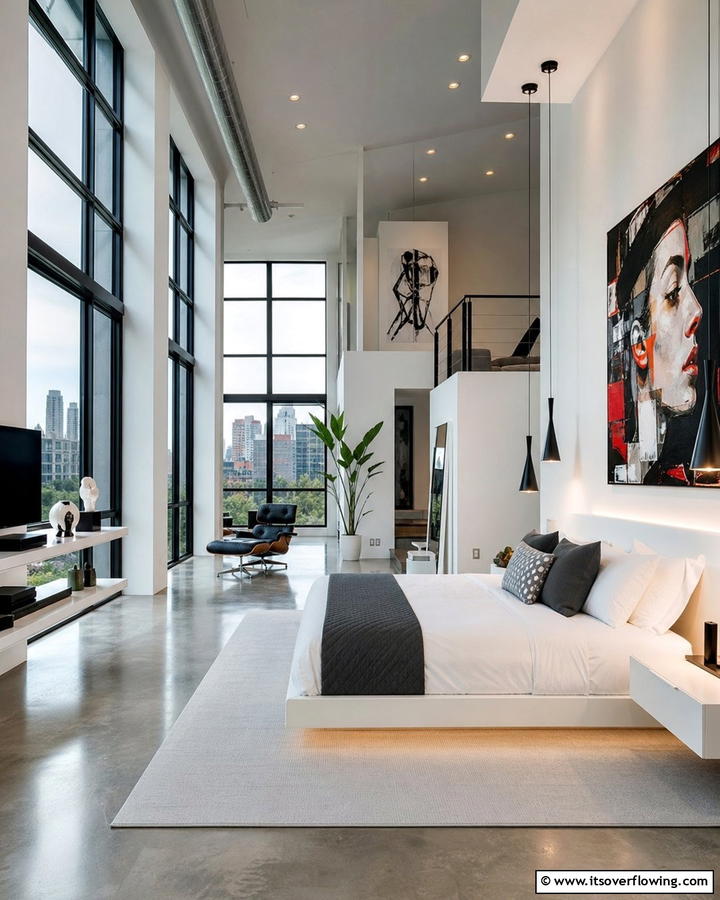Sleek Modern Loft Bedroom - 21 Mens Bedroom Ideas for a Masculine & Modern Aesthetic