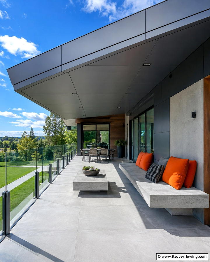Sleek Modern Look with Flat Metal Panels - 25 Metal Roof Porch Design Ideas for a Durable Space