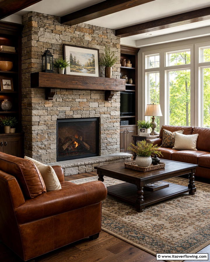 Sleek Modern Look with Uniform Stones - 25 Stacked Stone Fireplace Ideas for a Rustic Look