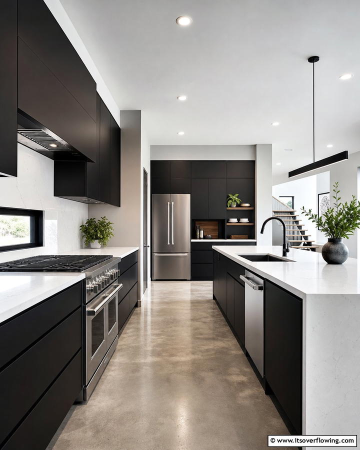Sleek Modern Minimalism - 21 Kitchens With Black Cabinets- Bold & Timeless Designs