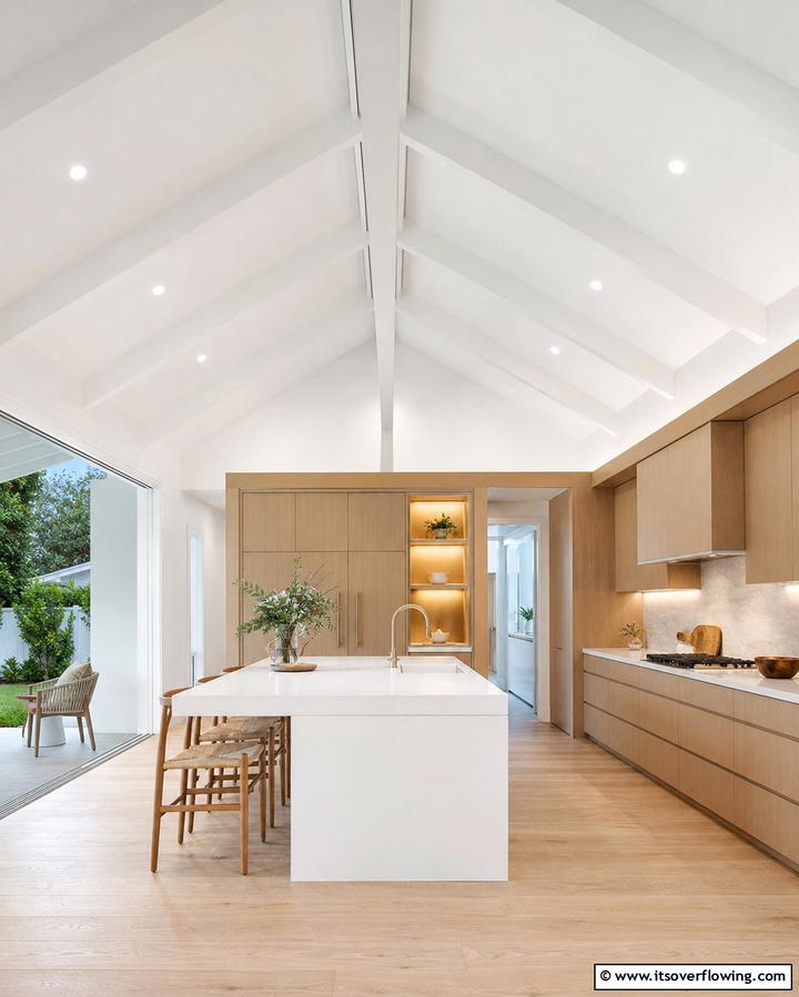 Sleek Modern Minimalism - 25 Vaulted Ceiling Kitchen Ideas for a Spacious Feel