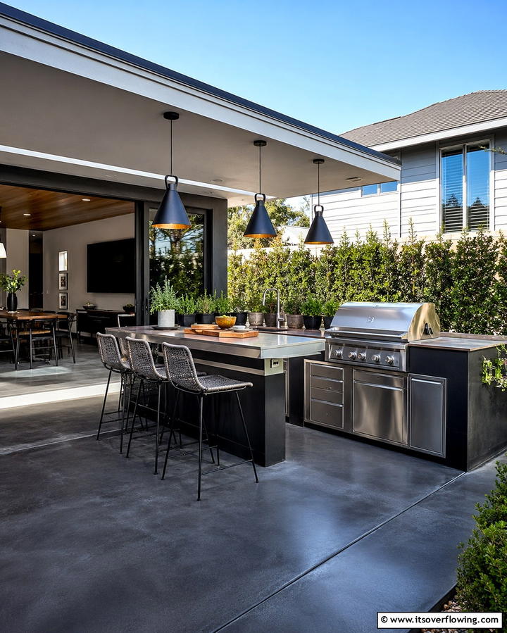 Sleek Modern Minimalism - 25 Black Concrete Patio Ideas for Modern Outdoor Spaces