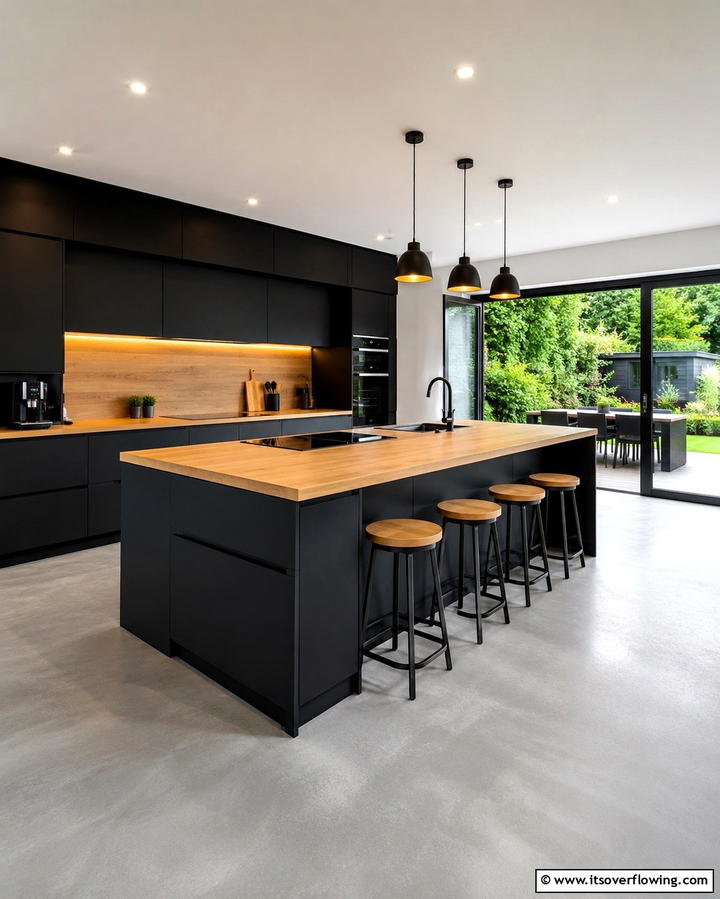 Sleek Modern Minimalism - 25 Kitchen With Black Cabinets And Wood Countertops Ideas