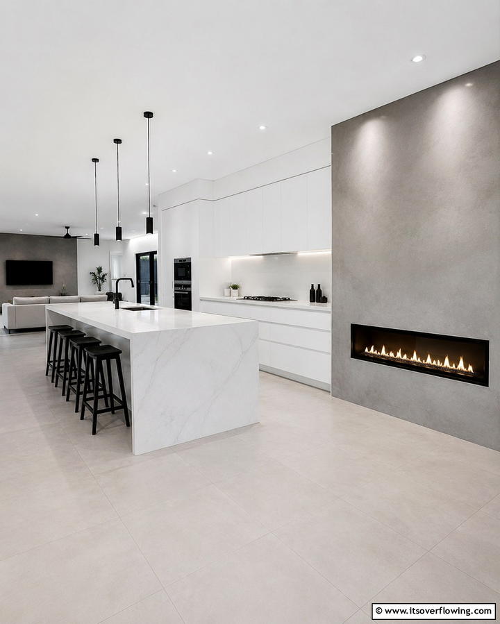 Sleek Modern Minimalism - 25 Kitchens With Fireplaces for a Unique Cooking Space