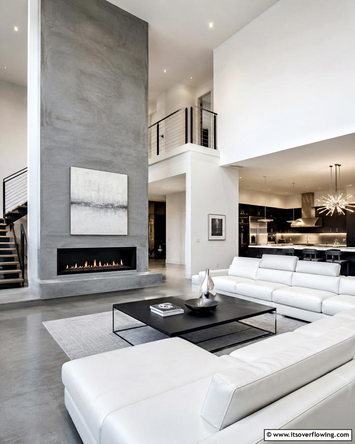 Sleek Modern Minimalism - 25 Two-story Fireplace Ideas for Cozy Ambiance