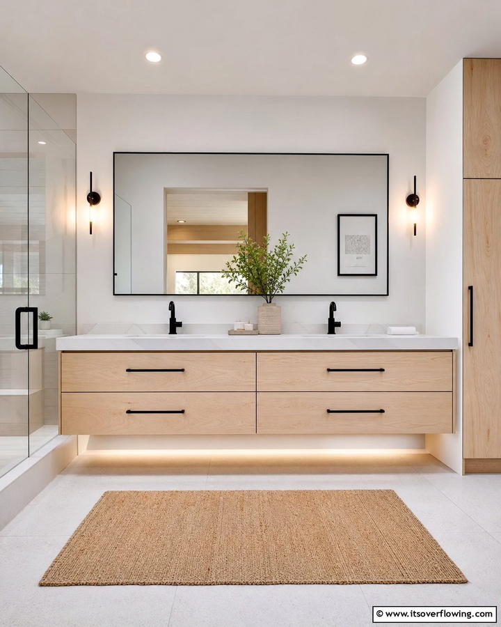 Sleek Modern Minimalism - 20 Wood Bathroom Vanity Ideas for a Warm Look
