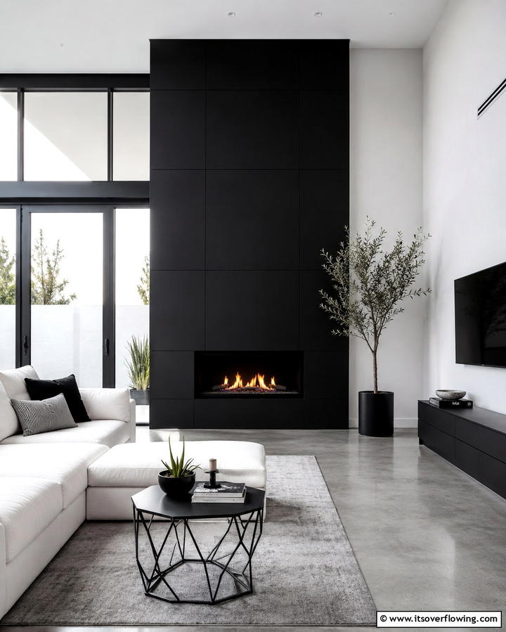 Sleek Modern Monochrome - 30 Fireplace Paint Color Ideas for a Fresh Update