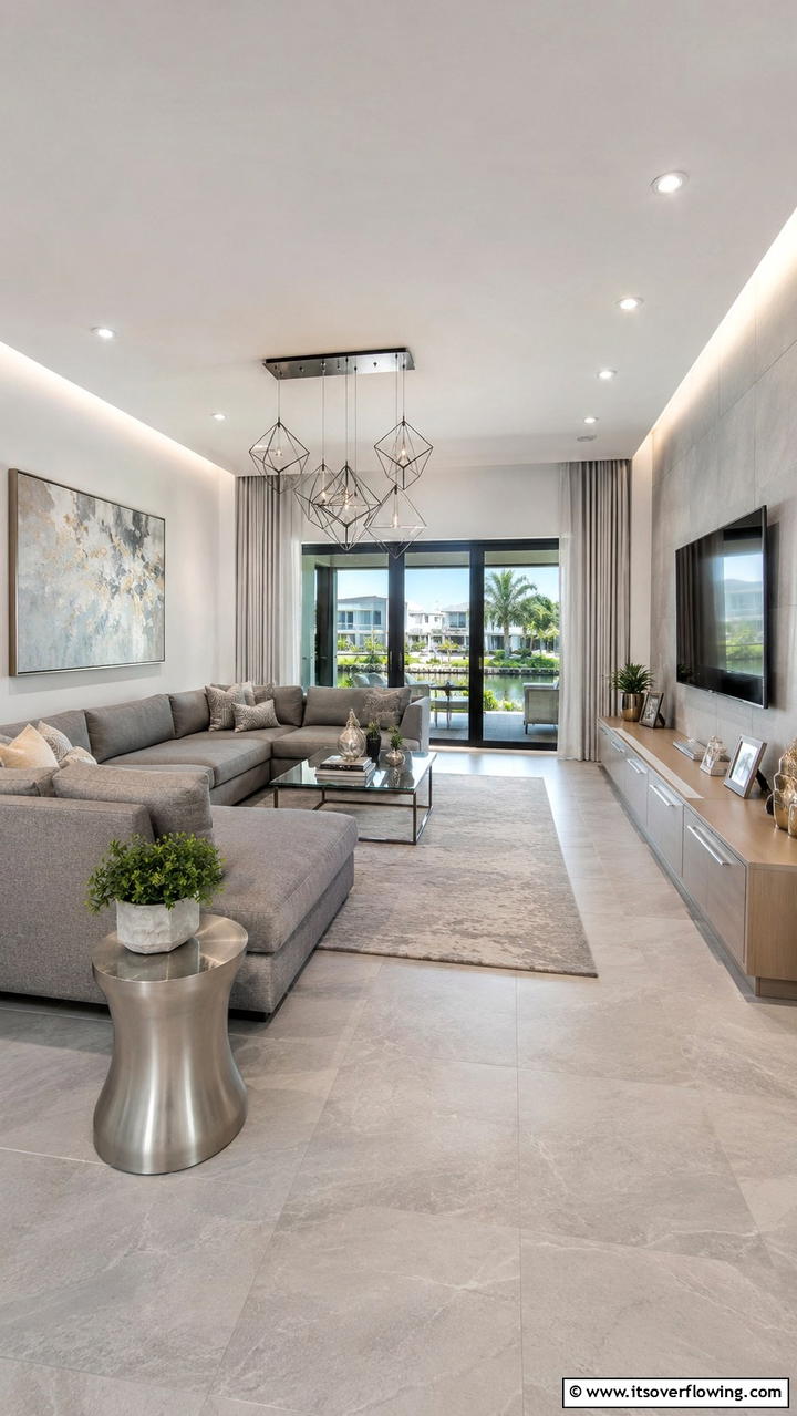 Sleek Modern Vibes - 30 Grey and Beige Living Room Ideas- Warm Minimalist Designs