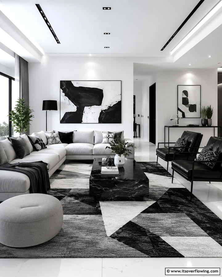 Sleek Monochrome Palette - 25 Mens Living Room Ideas for a Masculine Look