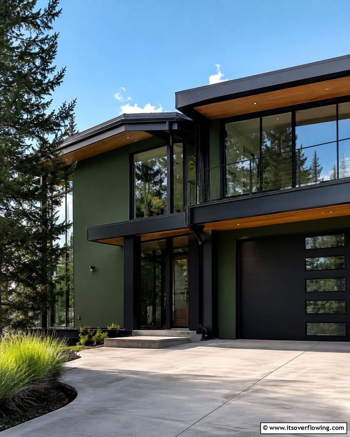 Sleek Pine Green Modernity - 30 Green Exterior Paint Colors for Curb Appeal