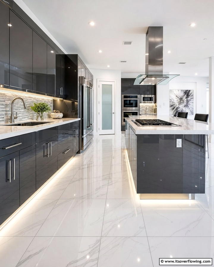 Sleek Porcelain Tiles - 25 Kitchen Flooring Ideas for Durability and Style