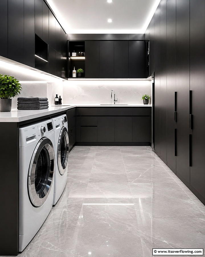 Sleek Porcelain Tiles for Modern Appeal - 25 Laundry Room Floor Ideas for a Functional Space