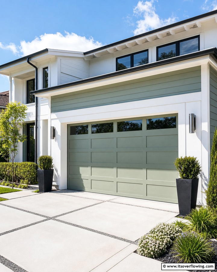 Sleek Sage Garage Detailing - 21 Sage Green Exterior Home Designs for Curb Appeal Refresh