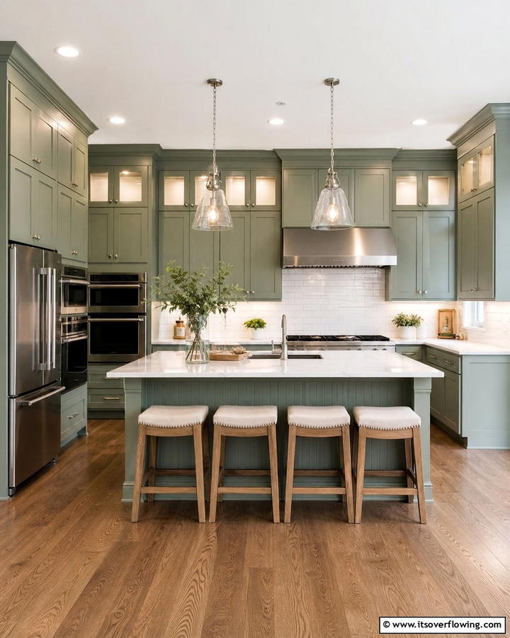 Sleek Sage Green Shaker Cabinets - 21 Green Kitchen Cabinet Ideas for a Vibrant Culinary Space