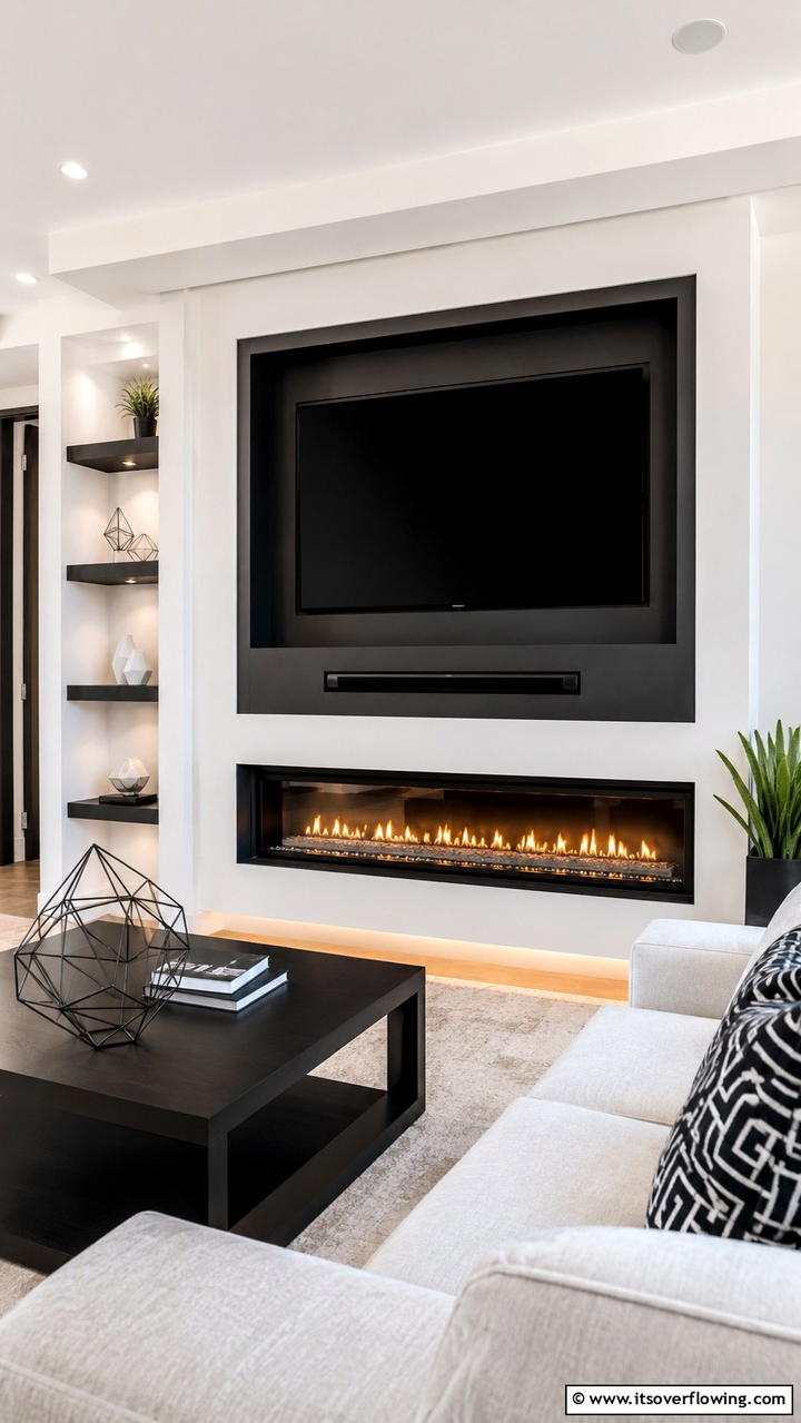Sleek Shadow Box Effect - 21 Stylish TV Over Fireplace Ideas for Modern Living Rooms